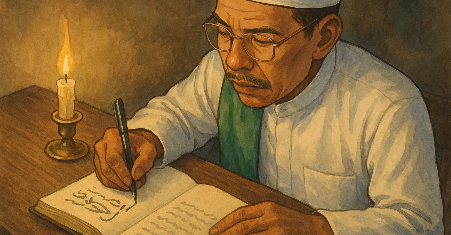 Ilustrasi Abuya Hasan mengarang