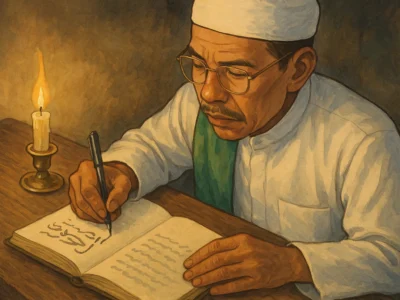 Ilustrasi Abuya Hasan mengarang