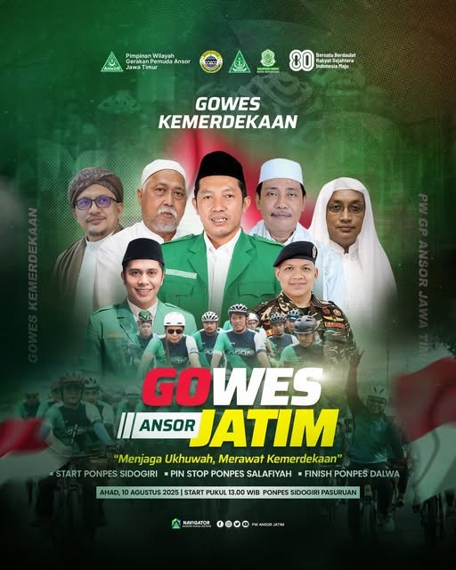 Pamflet gowes Ansor Jatim bersama kader dan ulama di Pasuruan (Foto: Musaffa Safril)
